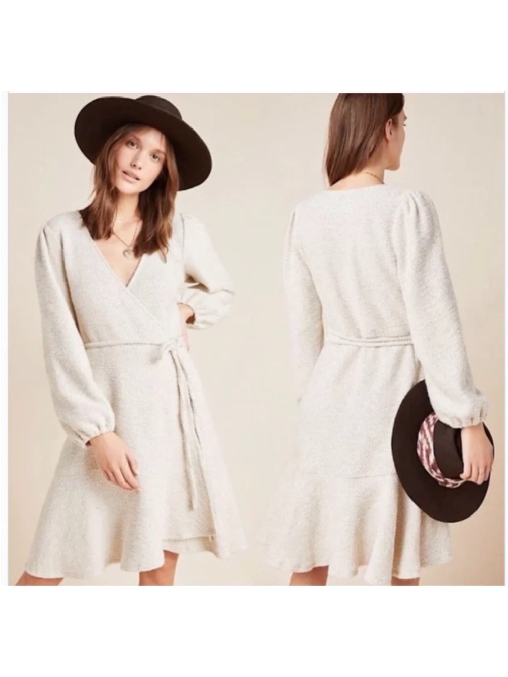 By Anthropologie Sz L Diana Knit Wrap Sweater Business Casual Dress Gray